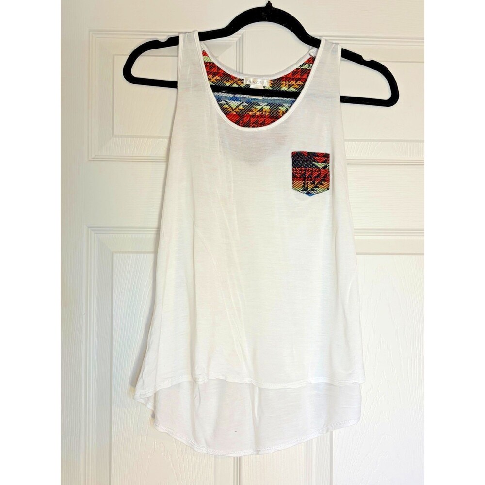 Small Bozzolo Boho White Sheer Tank Top Women's Aztec Pattern